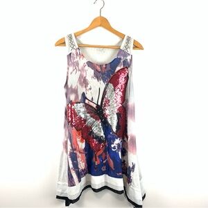 Flew De Lis Butterfly Sequins Embellished Mini Tank Dress Fairy Festival Size M
